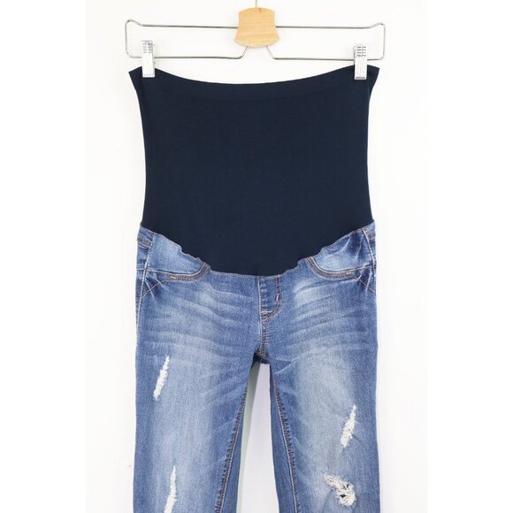 1822 Denim Distressed Maternity Crop Jean Frayed Raw Cut Hem Stretch Denim Irene - Picture 5 of 9